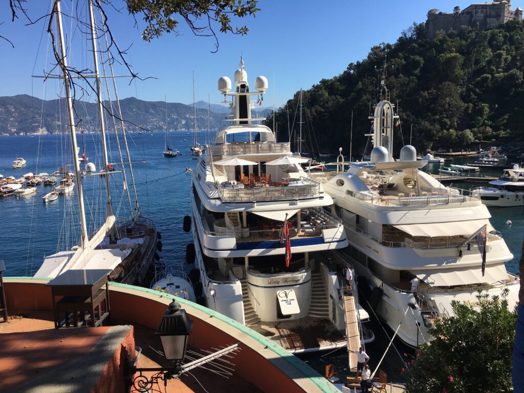 two superyachts in the harbour
